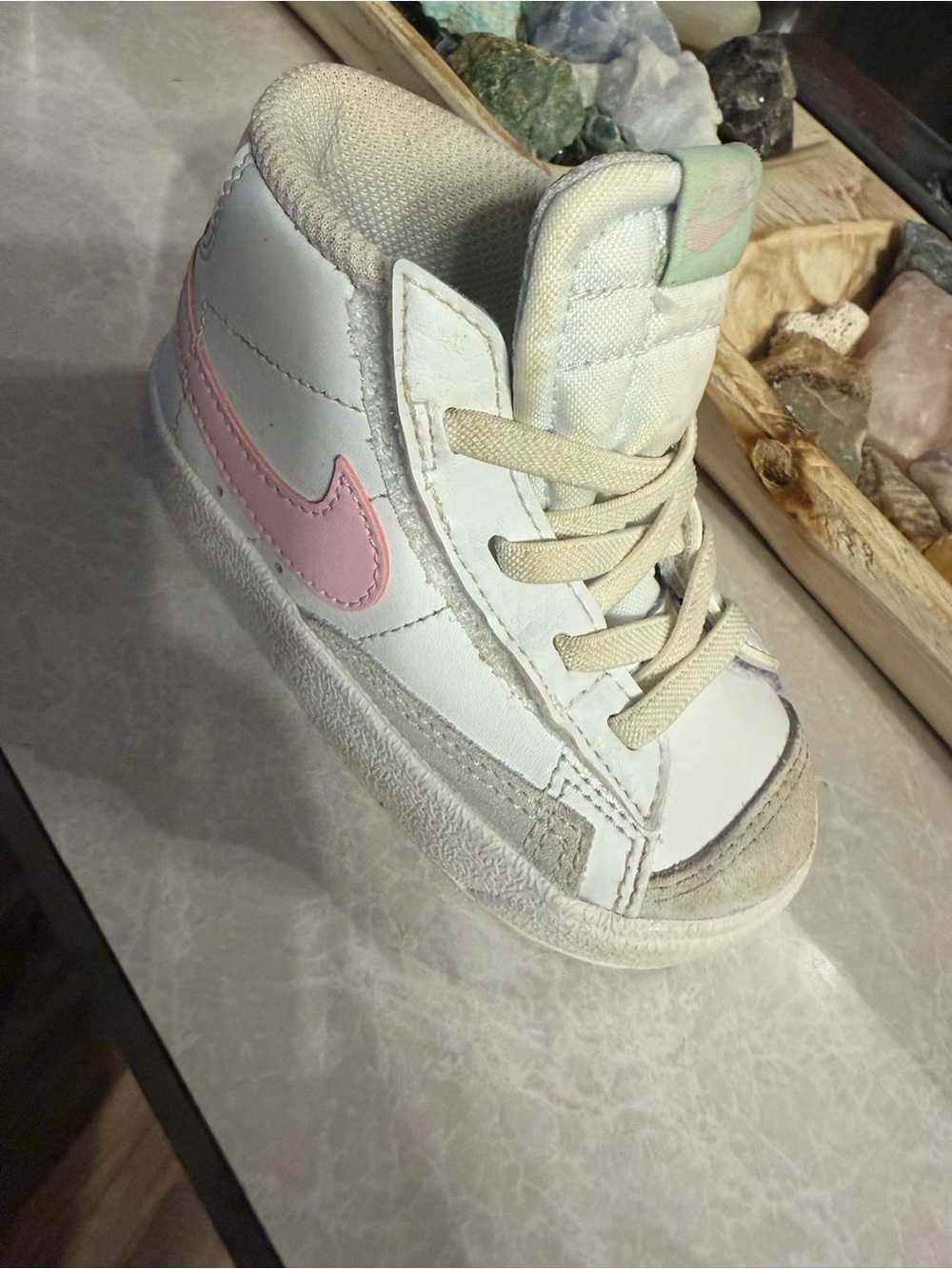 Nike Kids White and Pink High-Top Sneakers